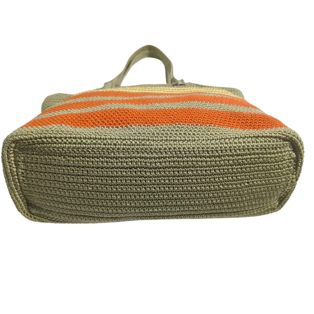 DOWA Summer Crochet Tote Handbag in Earthtones:Olive, Rust & Butter Yellow